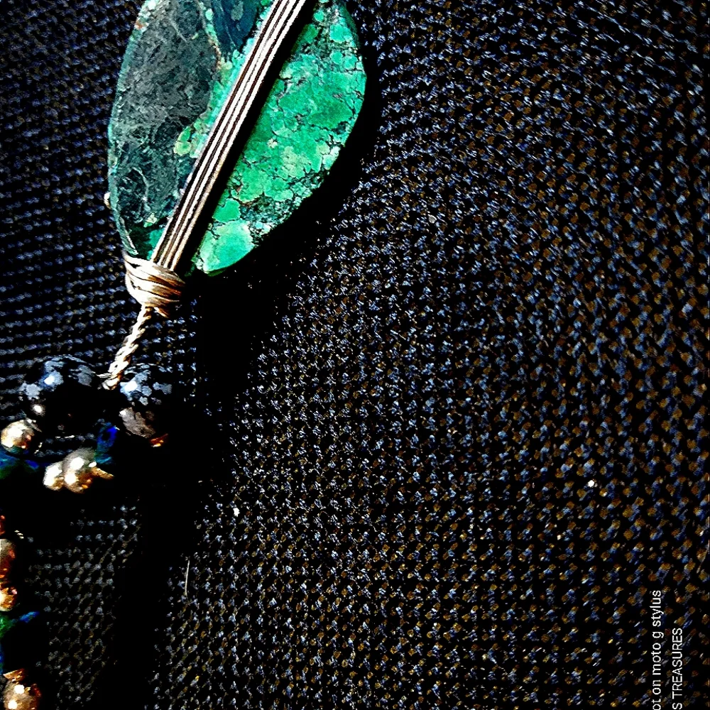 MEN'S- 9.99 BEADING/ DARK BLUE MOJAVE' TURQUOISE/SNOW FLAKE OBSIDIAN/TURKISH TU…